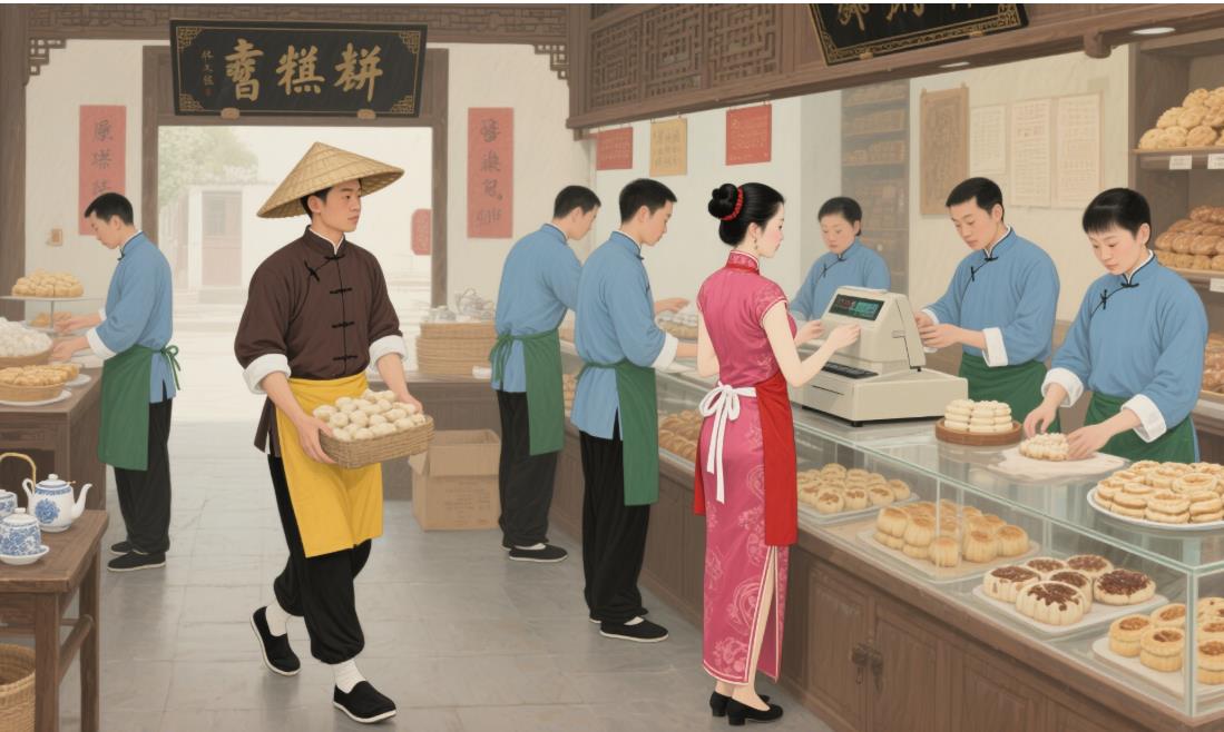 国潮中式糕点门店服装